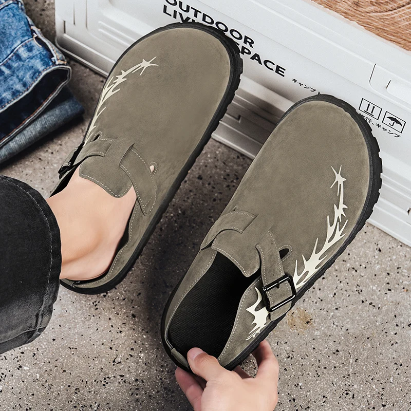 2025 Brand New Chic Cow Suede Leather Punk Rivets Men Mules Shoes Brand Trendy Comfy Walk Casual Clogs Flats High Quality thumbnail 3