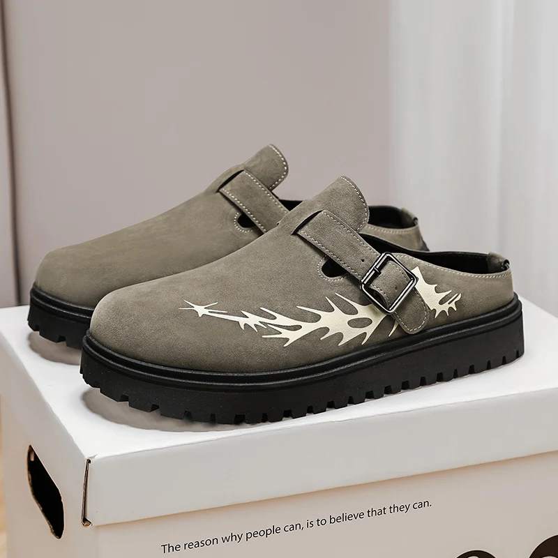 2025 Brand New Chic Cow Suede Leather Punk Rivets Men Mules Shoes Brand Trendy Comfy Walk Casual Clogs Flats High Quality thumbnail 2