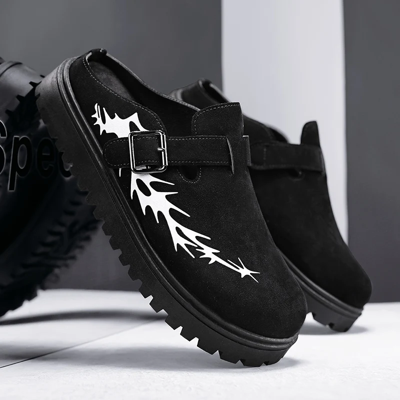 2025 Brand New Chic Cow Suede Leather Punk Rivets Men Mules Shoes Brand Trendy Comfy Walk Casual Clogs Flats High Quality thumbnail 5