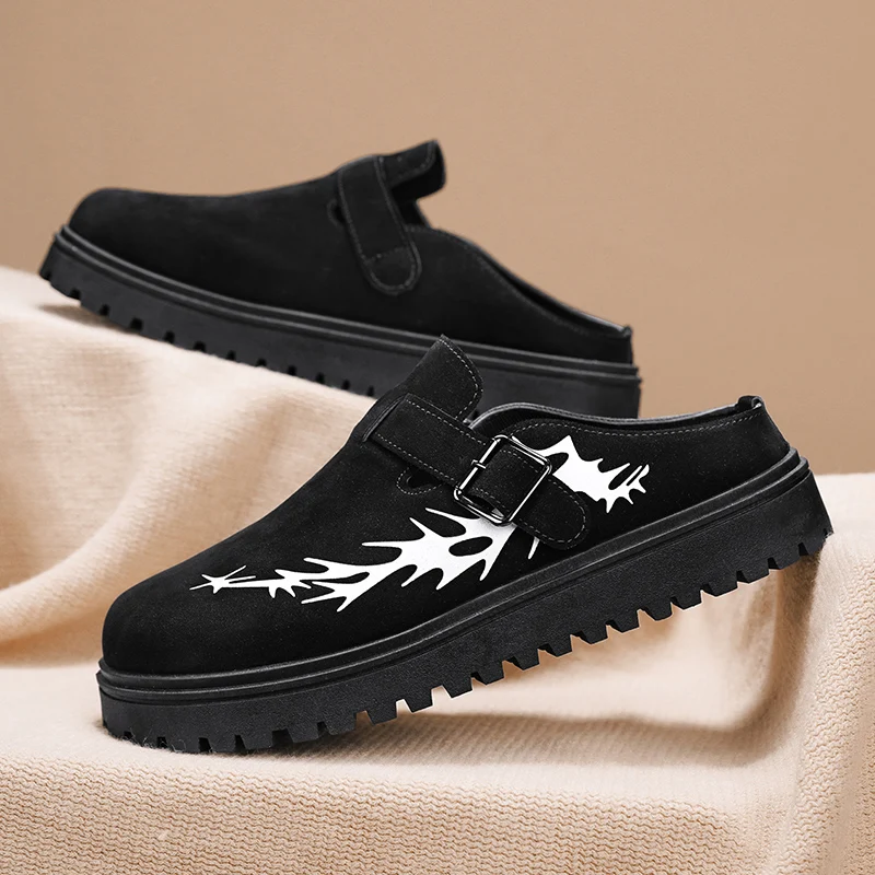 2025 Brand New Chic Cow Suede Leather Punk Rivets Men Mules Shoes Brand Trendy Comfy Walk Casual Clogs Flats High Quality thumbnail 6