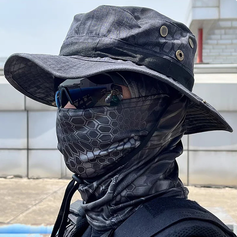2Pcs/Set Wide-brimmed Hat Balaclava Mixed Set Men Sunscreen Boonie Cap Outdoors Hiking Camping Fishing Hat Sun Hat Fisherman Hat thumbnail 3