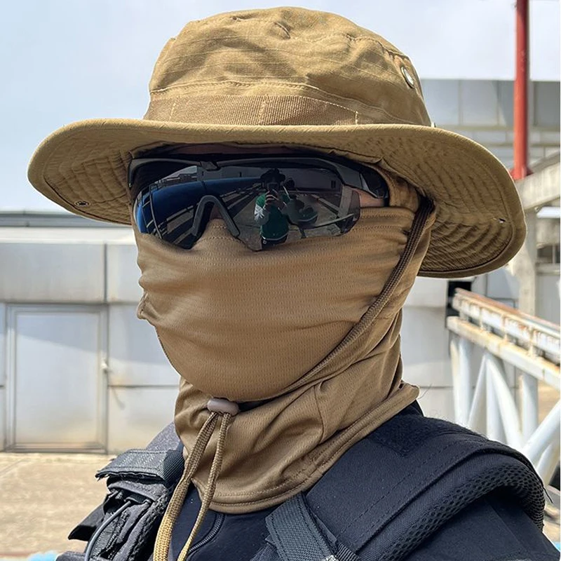 2Pcs/Set Wide-brimmed Hat Balaclava Mixed Set Men Sunscreen Boonie Cap Outdoors Hiking Camping Fishing Hat Sun Hat Fisherman Hat thumbnail 4