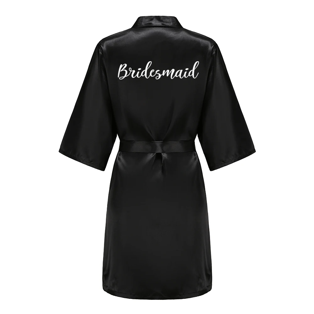 Black Women Silky Satin Robe Wedding Bridal Party Bride Bridesmaid Robes Kimono Loungewear Dressing Gowns thumbnail 4
