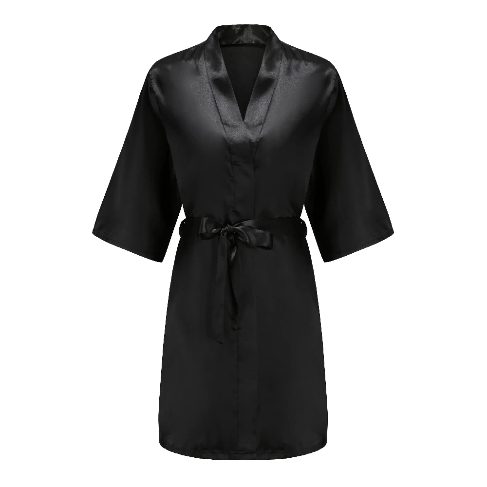 Black Women Silky Satin Robe Wedding Bridal Party Bride Bridesmaid Robes Kimono Loungewear Dressing Gowns thumbnail 6