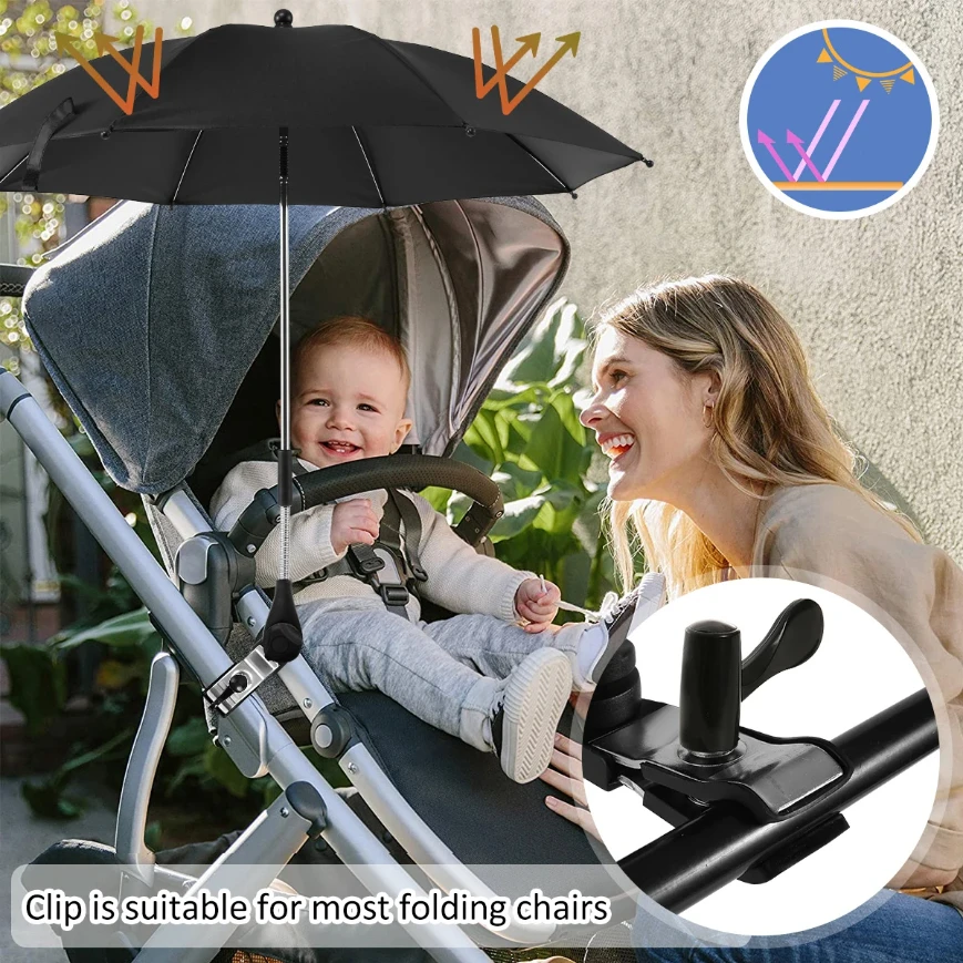 Portable Outdoor Beach Sunshade Umbrella Baby Stroller Folding Umbrella AntiUV Camping Chair Parasol with Clip Rainproof Gear thumbnail 3