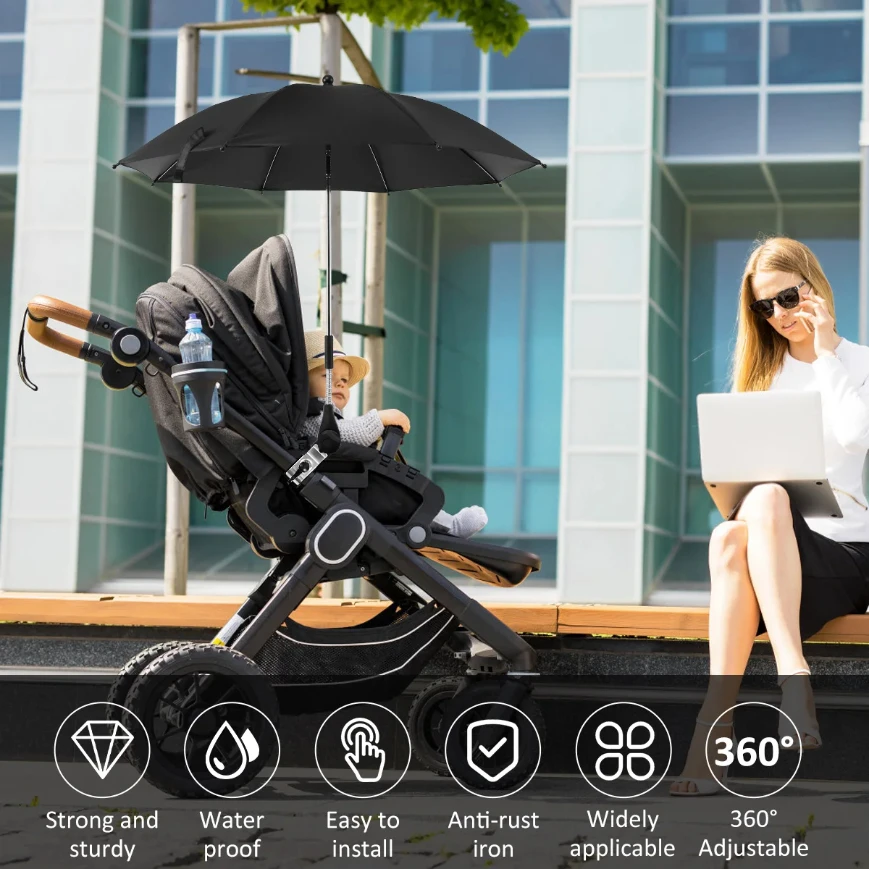 Portable Outdoor Beach Sunshade Umbrella Baby Stroller Folding Umbrella AntiUV Camping Chair Parasol with Clip Rainproof Gear thumbnail 4