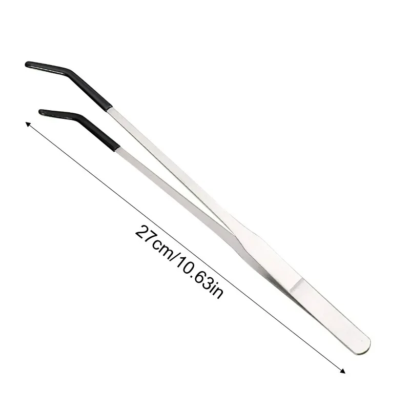 2pcs Bent Tip Tweezers For Crafts Stainless Steel Straight And Curved Nippers Tweezers Feeding Tongs For Reptile Lizards Spider thumbnail 5