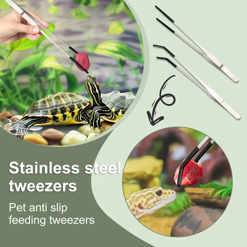 2pcs Bent Tip Tweezers For Crafts Stainless Steel Straight And Curved Nippers Tweezers Feeding Tongs For Reptile Lizards Spider thumbnail 2