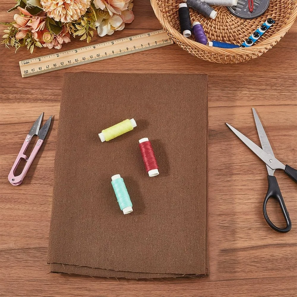 59.06 Inch Coffee Brown Needlework Fabric Natural Cotton Linen Cloth Quilting Fabric Solid Color Embroidery Cloth thumbnail 4