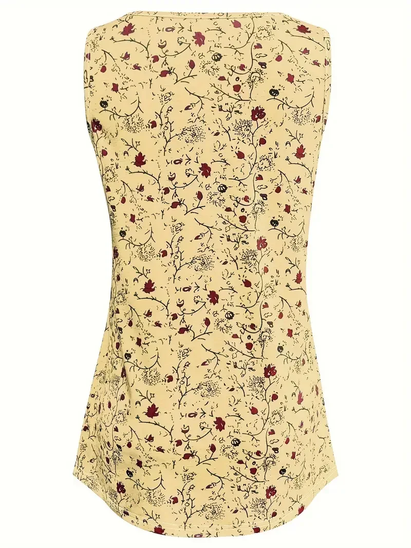 Plus Size 1XL-5XL Women's Fashion Summer Small Floral Print Tank Top Ladies Casual Sleeveless Crew Neck Casual Tank Top thumbnail 2