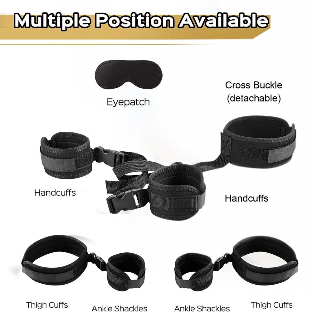 Adult Eye Blinder Neck Collar Handcuffs Leg Restraint Cuff Sex Toy Set Couple BDSM Restraint Bondage Gear Open Leg Erotic Game thumbnail 2