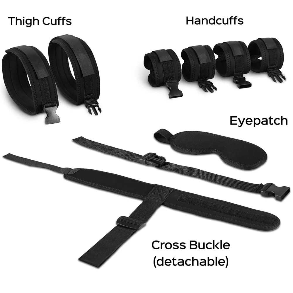Adult Eye Blinder Neck Collar Handcuffs Leg Restraint Cuff Sex Toy Set Couple BDSM Restraint Bondage Gear Open Leg Erotic Game thumbnail 3