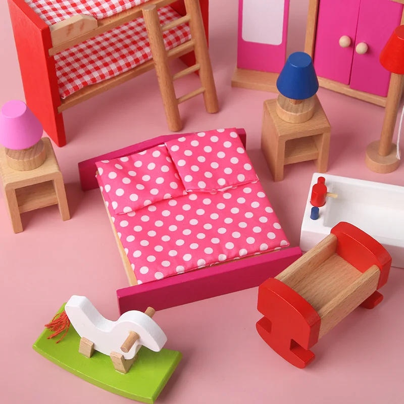 Wooden Mini Furniture Sets Kids Children House Play Toy - Bedroom, Living Room, Kitchen, Bathroom Accessories Boys Girl Gifts thumbnail 4