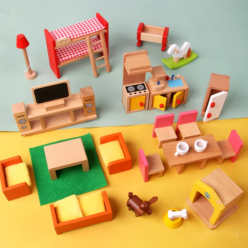 Wooden Mini Furniture Sets Kids Children House Play Toy - Bedroom, Living Room, Kitchen, Bathroom Accessories Boys Girl Gifts thumbnail 6