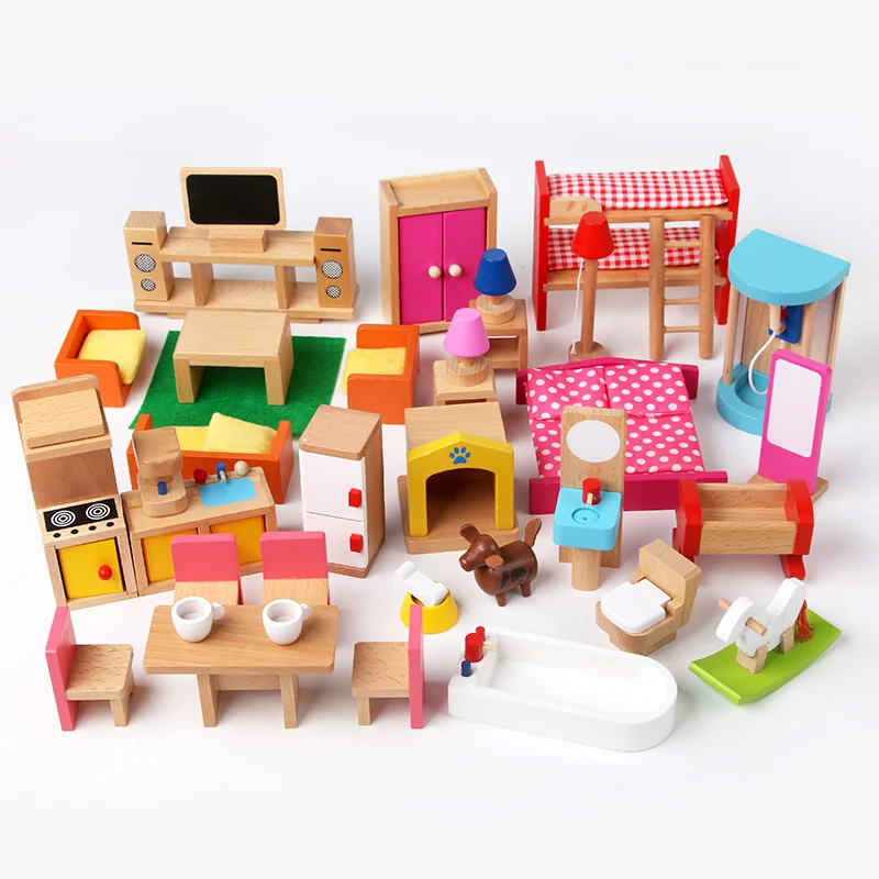 Wooden Mini Furniture Sets Kids Children House Play Toy - Bedroom, Living Room, Kitchen, Bathroom Accessories Boys Girl Gifts thumbnail 3