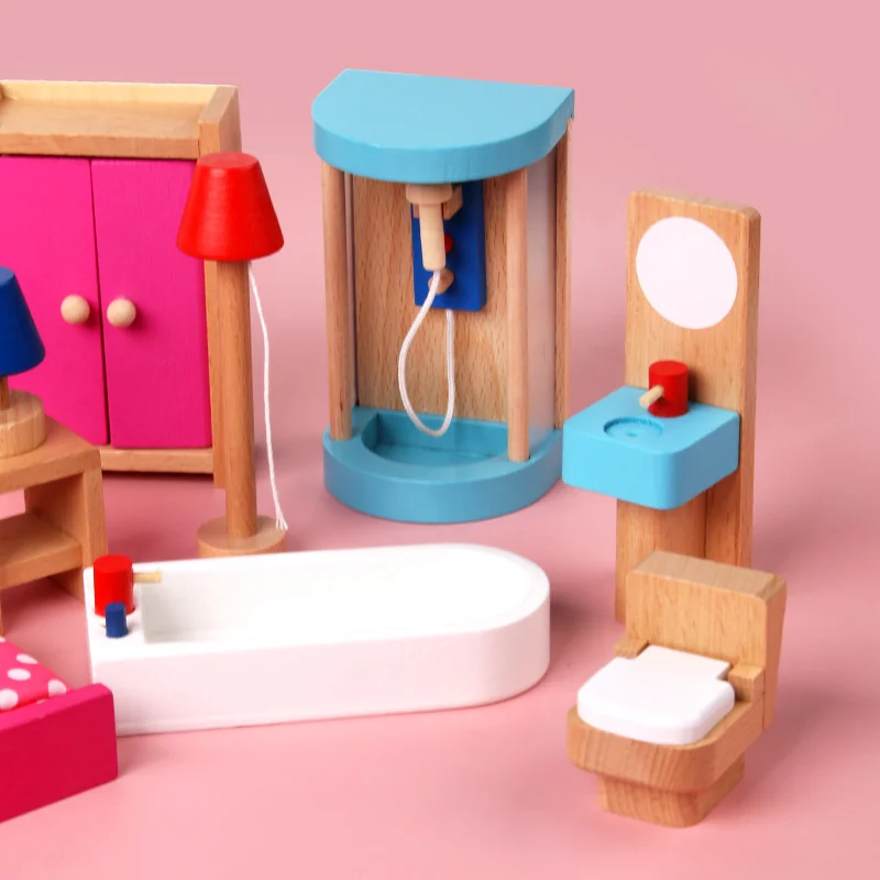 Wooden Mini Furniture Sets Kids Children House Play Toy - Bedroom, Living Room, Kitchen, Bathroom Accessories Boys Girl Gifts thumbnail 5
