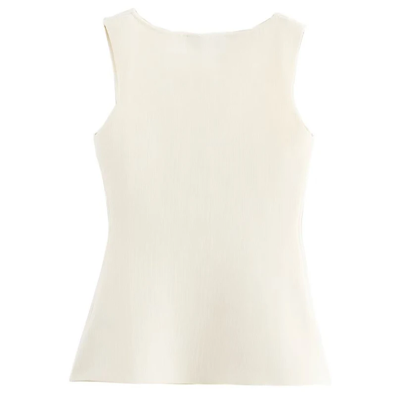 HXAO 2025 Women's Off White Knit Vest Cardigan Button Up Long Outerwears Sleeveless Vest Women Ladies Fashion Elegant Vest Women thumbnail 3