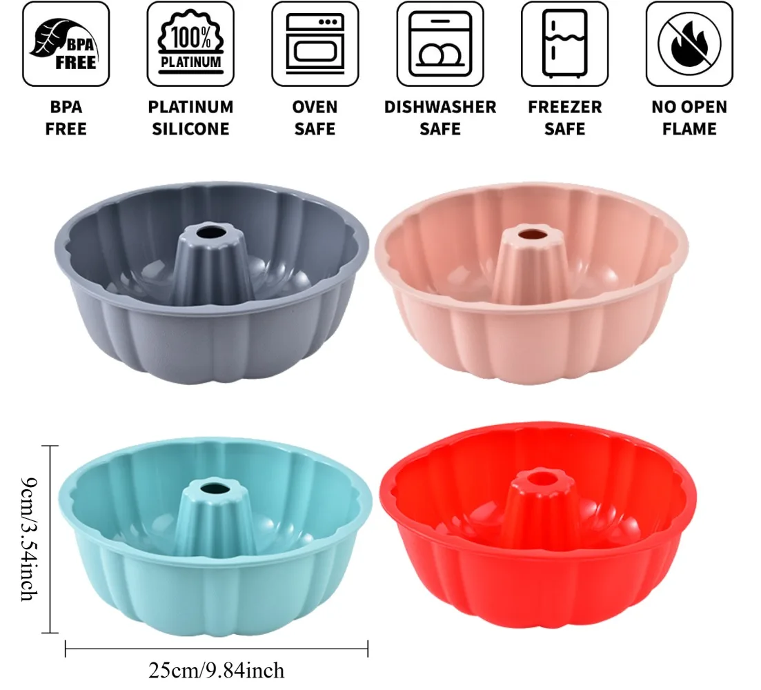 10inch Cake Pan Non-Stick Silicone Bakeware Fluted Round Baking Mold for Oven Home Kitchen Premium Reusable Easy Release thumbnail 3