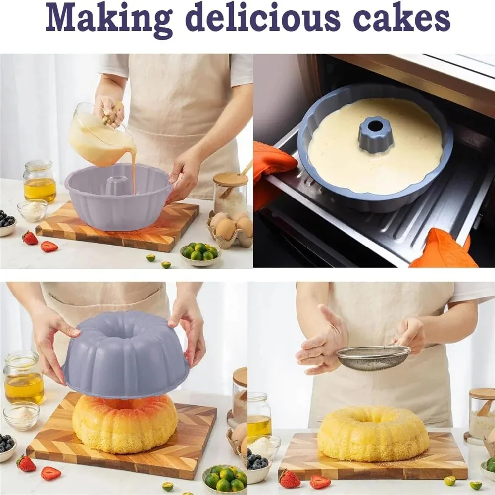 10inch Cake Pan Non-Stick Silicone Bakeware Fluted Round Baking Mold for Oven Home Kitchen Premium Reusable Easy Release thumbnail 4