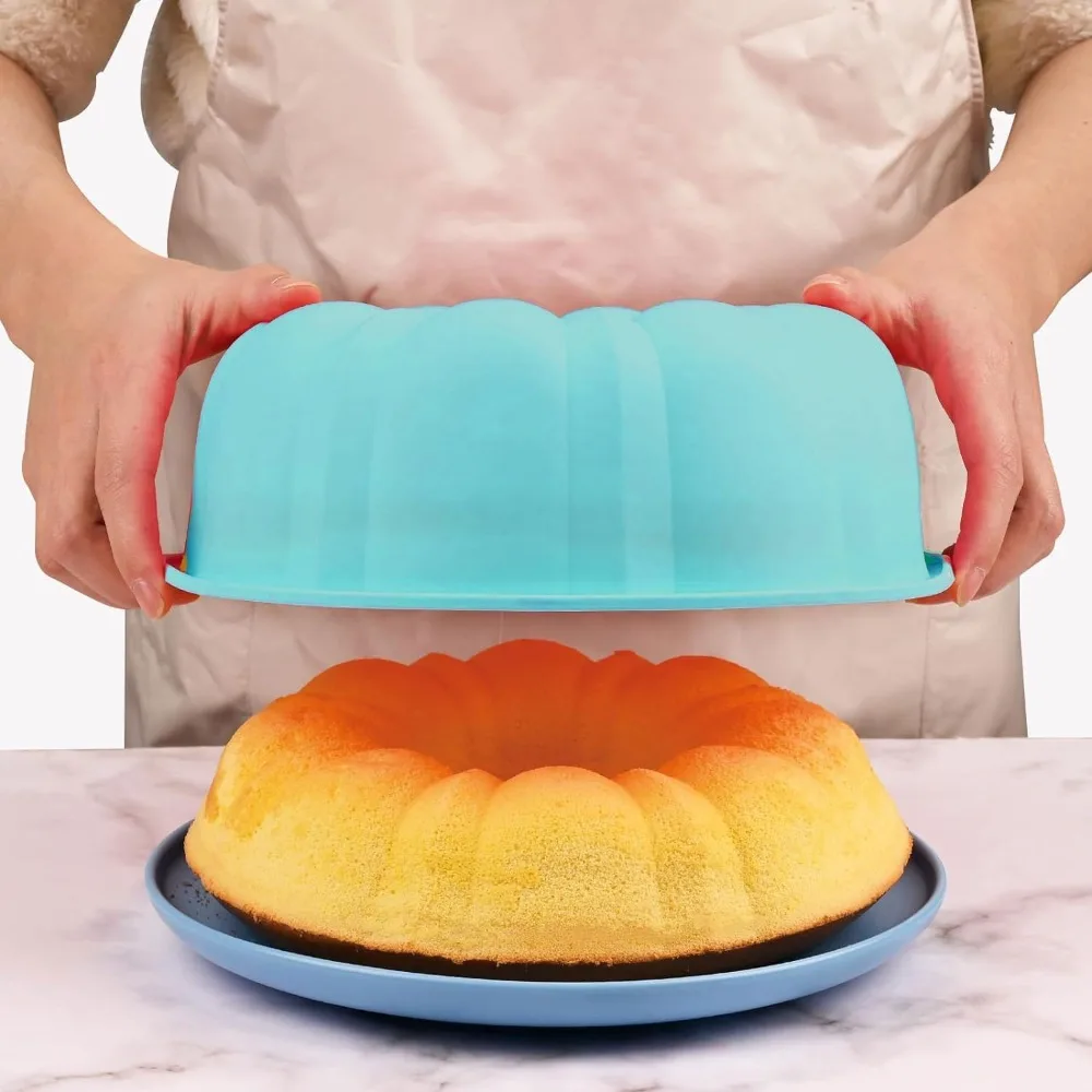 10inch Cake Pan Non-Stick Silicone Bakeware Fluted Round Baking Mold for Oven Home Kitchen Premium Reusable Easy Release thumbnail 6