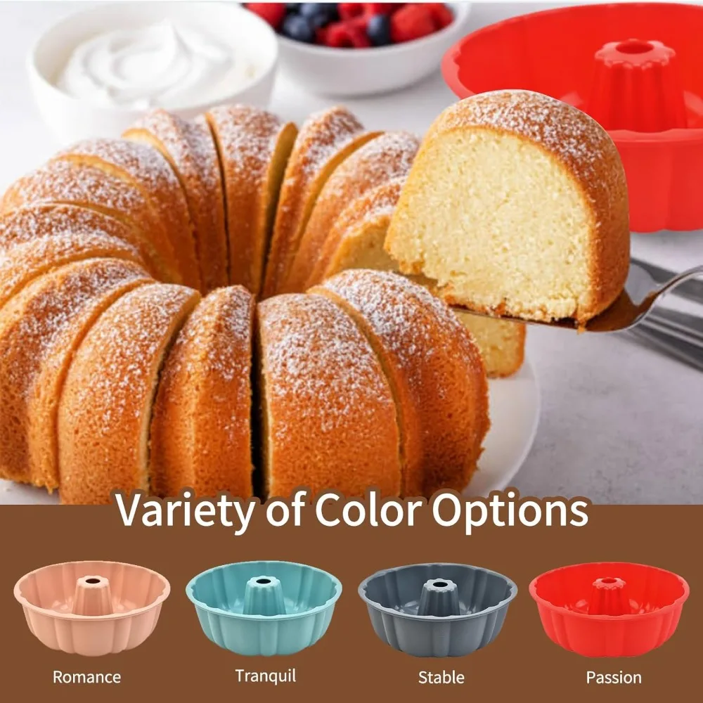 10inch Cake Pan Non-Stick Silicone Bakeware Fluted Round Baking Mold for Oven Home Kitchen Premium Reusable Easy Release thumbnail 2