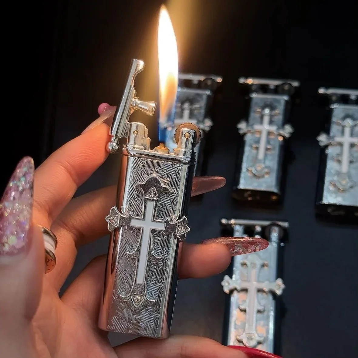 New high-end handmade retro cross outdoor lighter with metal grinding wheel and open flame portable lighter smoking gift thumbnail 2