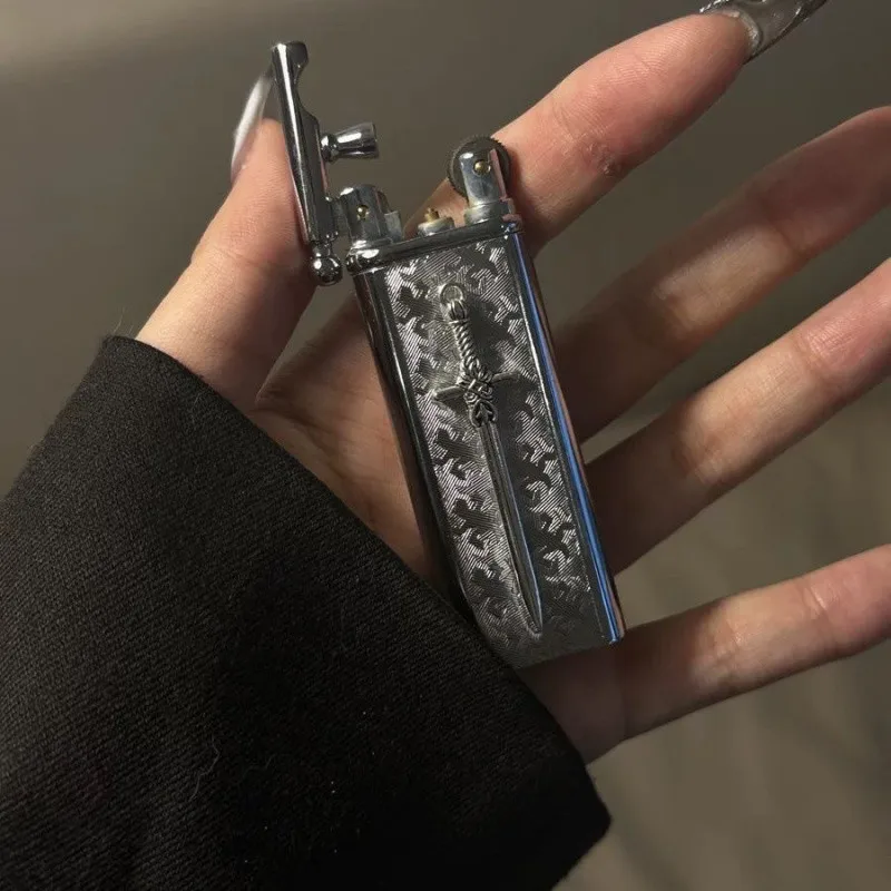 New high-end handmade retro cross outdoor lighter with metal grinding wheel and open flame portable lighter smoking gift thumbnail 3