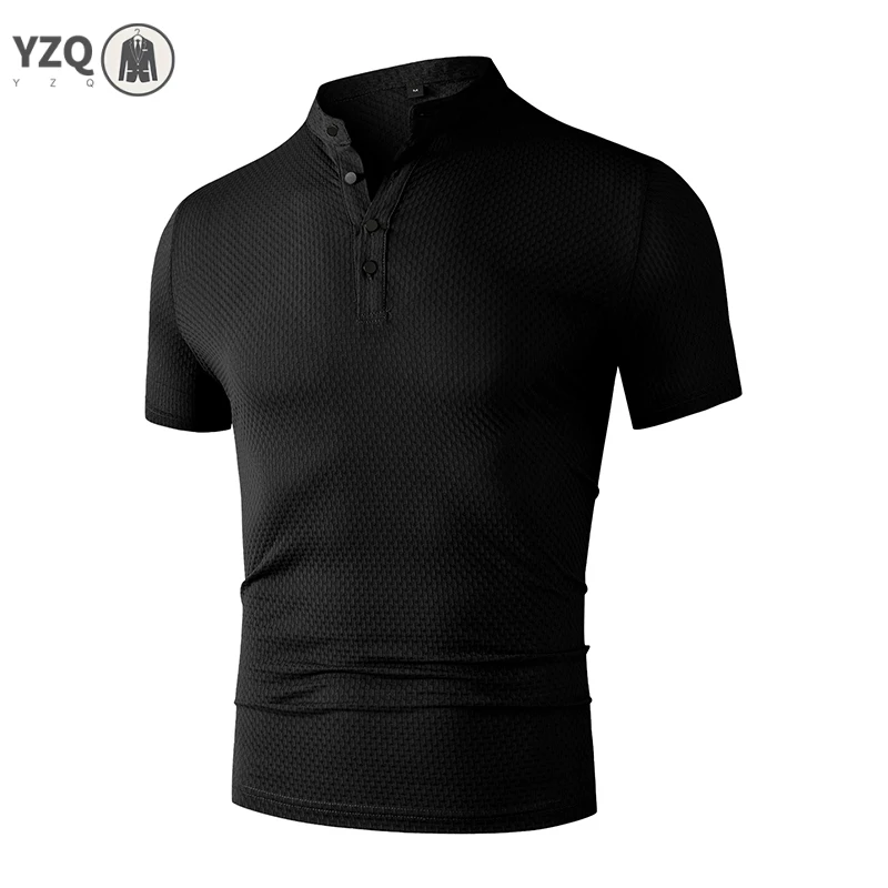 Men's Business Casual Short Sleeve POLO Shirt Bone Flower Solid Color Breathable Comfortable Fashion Summer Versatile Top thumbnail 6