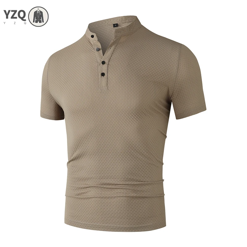 Men's Business Casual Short Sleeve POLO Shirt Bone Flower Solid Color Breathable Comfortable Fashion Summer Versatile Top thumbnail 2
