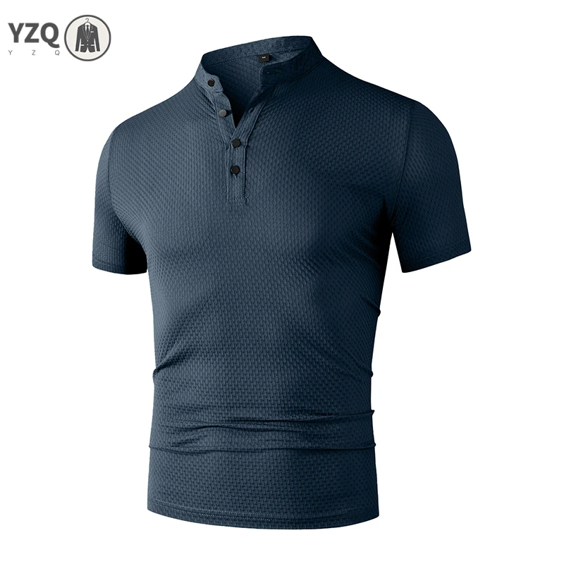 Men's Business Casual Short Sleeve POLO Shirt Bone Flower Solid Color Breathable Comfortable Fashion Summer Versatile Top thumbnail 5