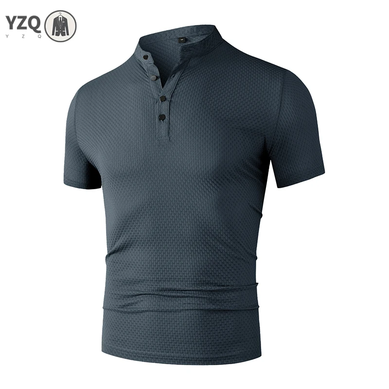 Men's Business Casual Short Sleeve POLO Shirt Bone Flower Solid Color Breathable Comfortable Fashion Summer Versatile Top thumbnail 3