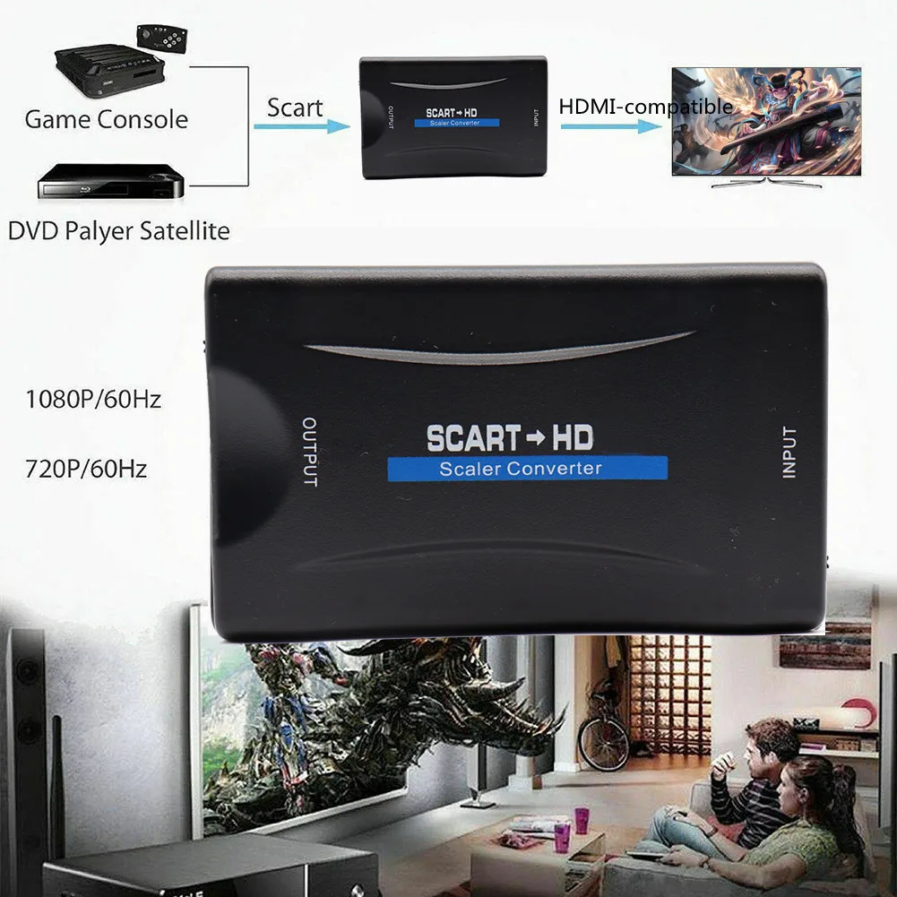 1080P SCART To HDMI-compatible Video Audio Upscale Converter Adapter for HD TV DVD for Sky Box STB Plug and Play DC Cable thumbnail 4