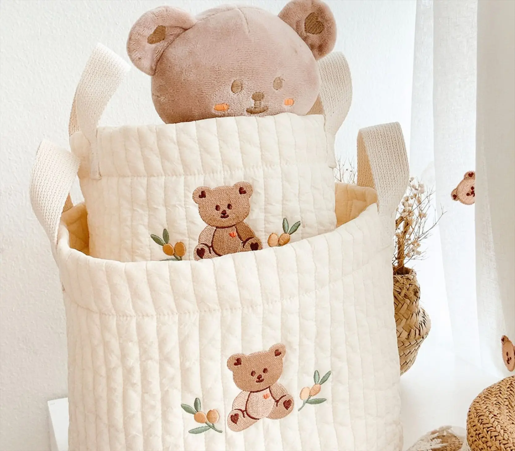 Baby Bags Cute Bear Embroidery Diaper Bag Caddy Nappy Cart Storage Mummy Maternity Bag for Newborn Diapers Toys Organizers thumbnail 4