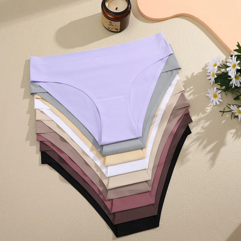 3PCS Seamless Ice Silk Panties for Women Sexy Low Rise Briefs Female Ultra Thin No Trace Underwear Ladies Breahtbale Lingerie thumbnail 2