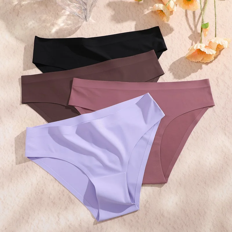 3PCS Seamless Ice Silk Panties for Women Sexy Low Rise Briefs Female Ultra Thin No Trace Underwear Ladies Breahtbale Lingerie thumbnail 3