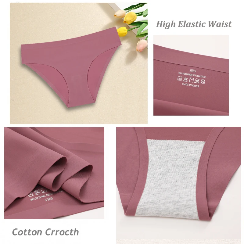 3PCS Seamless Ice Silk Panties for Women Sexy Low Rise Briefs Female Ultra Thin No Trace Underwear Ladies Breahtbale Lingerie thumbnail 5