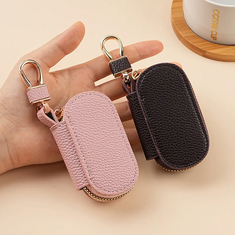 Portable Keychain Key Holder Bag Solid Color Lychee Pattern Leather Car Key Wallet Case Housekeeper Keys Organizer Pouch thumbnail 3