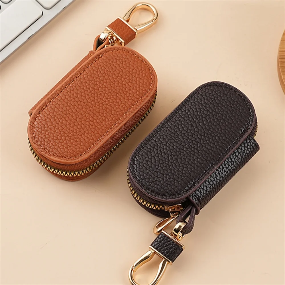 Portable Keychain Key Holder Bag Solid Color Lychee Pattern Leather Car Key Wallet Case Housekeeper Keys Organizer Pouch thumbnail 4
