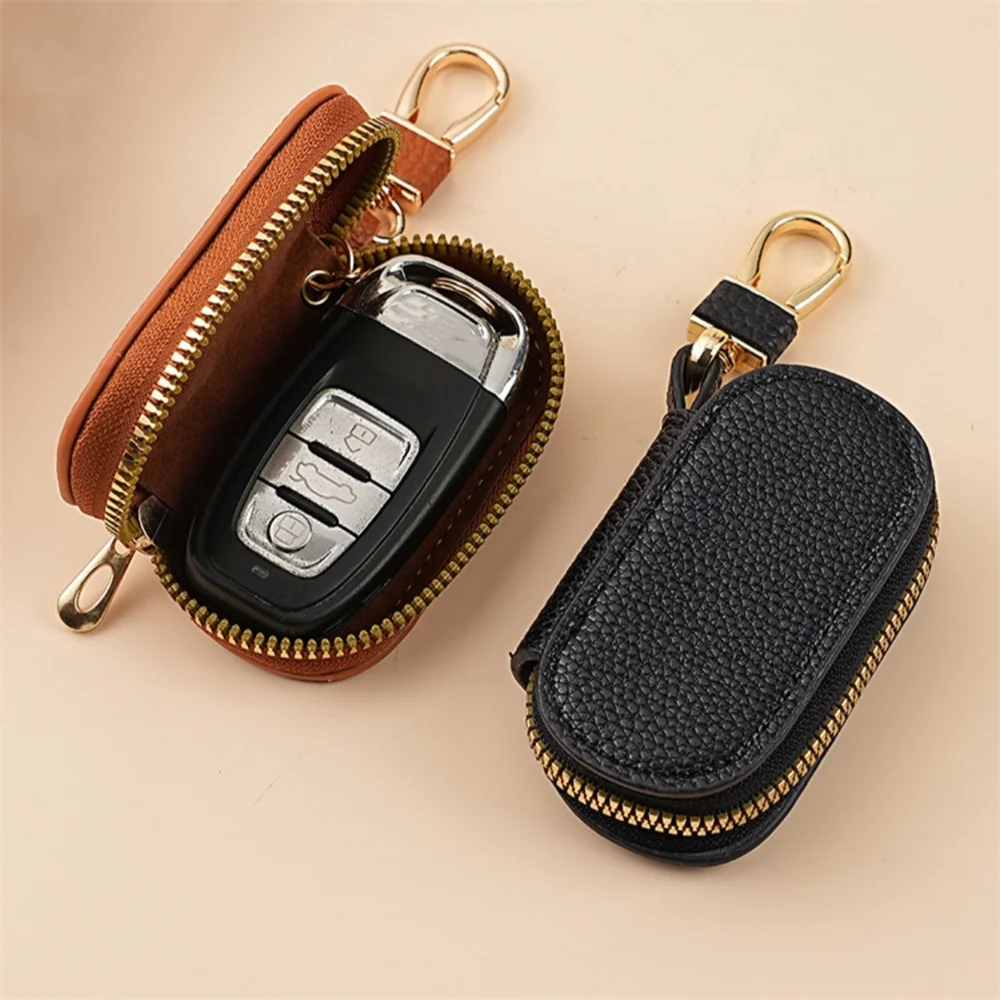 Portable Keychain Key Holder Bag Solid Color Lychee Pattern Leather Car Key Wallet Case Housekeeper Keys Organizer Pouch thumbnail 5