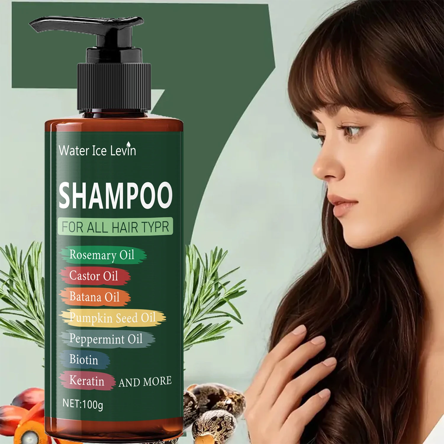 7in 1 Hair Shampoo-250G 7 in 1 Shampoo-Cooling Moisturizing Damaged Hair Split Anti-Breakage Rich Lavender Rapeseed Oil Mint Oil Biotin Keratin