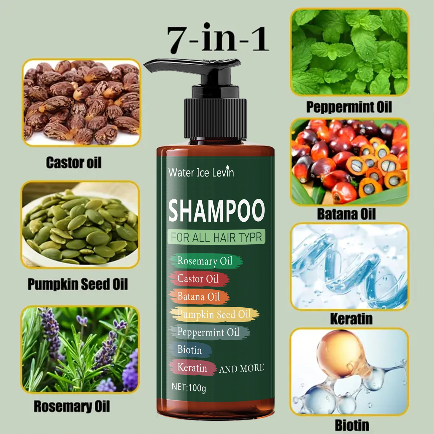 7in 1 Hair Shampoo-250G 7 in 1 Shampoo-Cooling Moisturizing Damaged Hair Split Anti-Breakage Rich Lavender Rapeseed Oil Mint Oil Biotin Keratin thumbnail 3