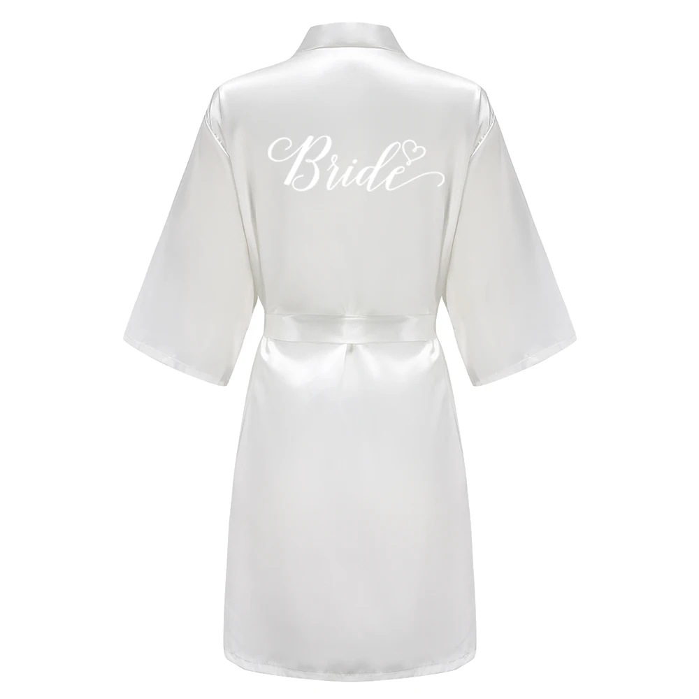 Light Blue Women's Satin Robe Short Kimono for Bride & Bridesmaid With White Letter, Wedding Party Robes thumbnail 2