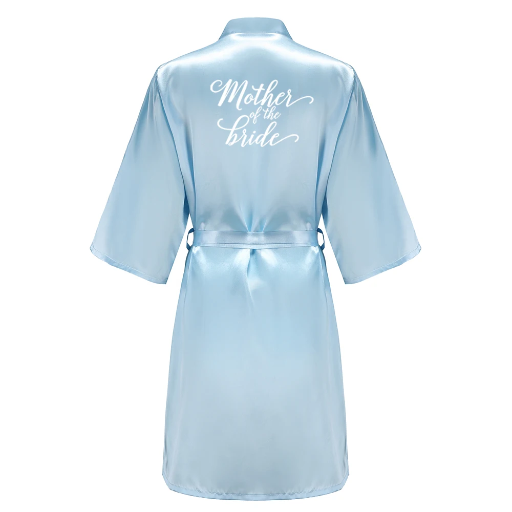 Light Blue Women's Satin Robe Short Kimono for Bride & Bridesmaid With White Letter, Wedding Party Robes thumbnail 4