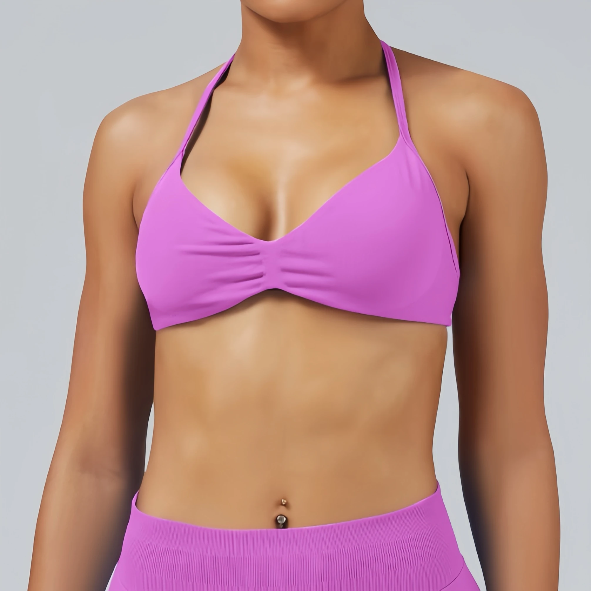 No Logo Strappy Sports Bra Woman Yoga Underwear Fitness Tank Top Removable Chest Pad Open Back Bra Running Gym Workout Halter thumbnail 6