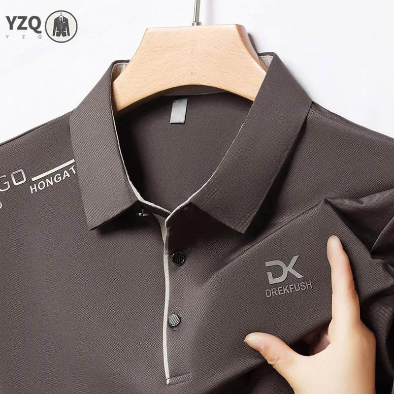 Men's Business Casual Short Sleeve Polo Shirt Solid Color with Badge Fashionable Breathable Comfortable Versatile Business Top thumbnail 3