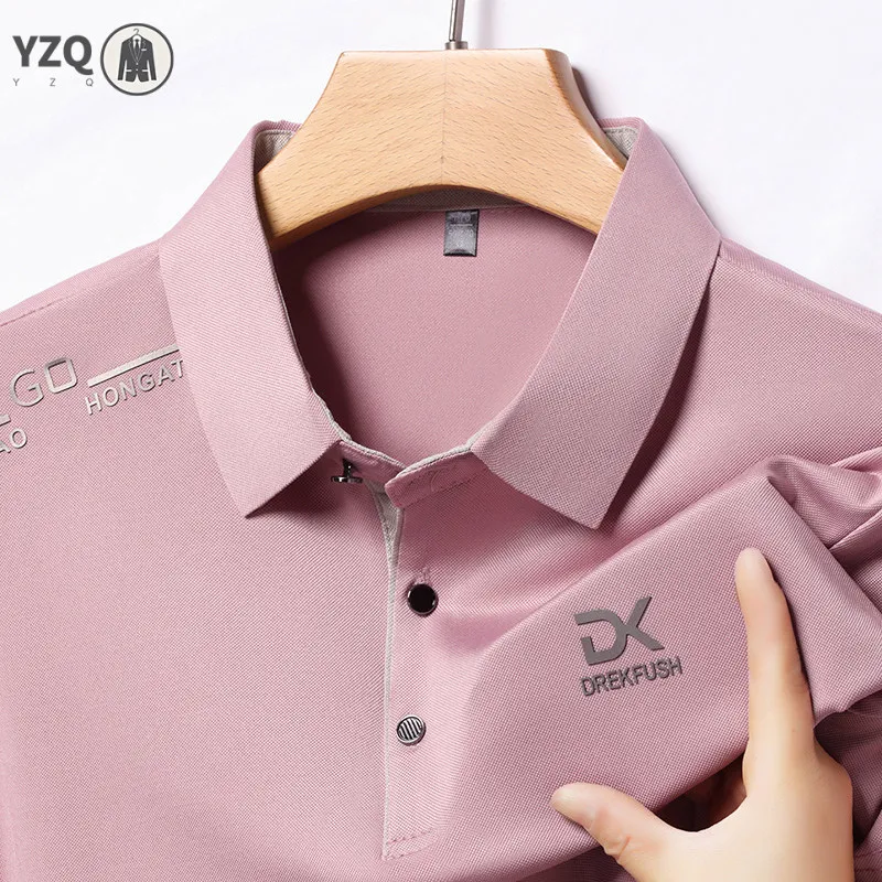 Men's Business Casual Short Sleeve Polo Shirt Solid Color with Badge Fashionable Breathable Comfortable Versatile Business Top thumbnail 5