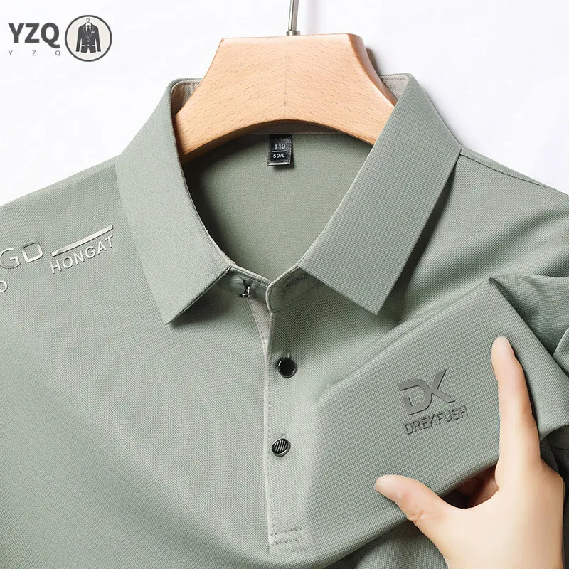 Men's Business Casual Short Sleeve Polo Shirt Solid Color with Badge Fashionable Breathable Comfortable Versatile Business Top thumbnail 2