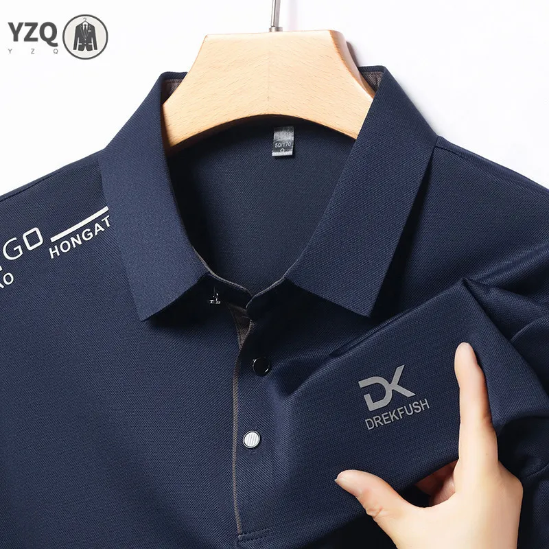 Men's Business Casual Short Sleeve Polo Shirt Solid Color with Badge Fashionable Breathable Comfortable Versatile Business Top thumbnail 6