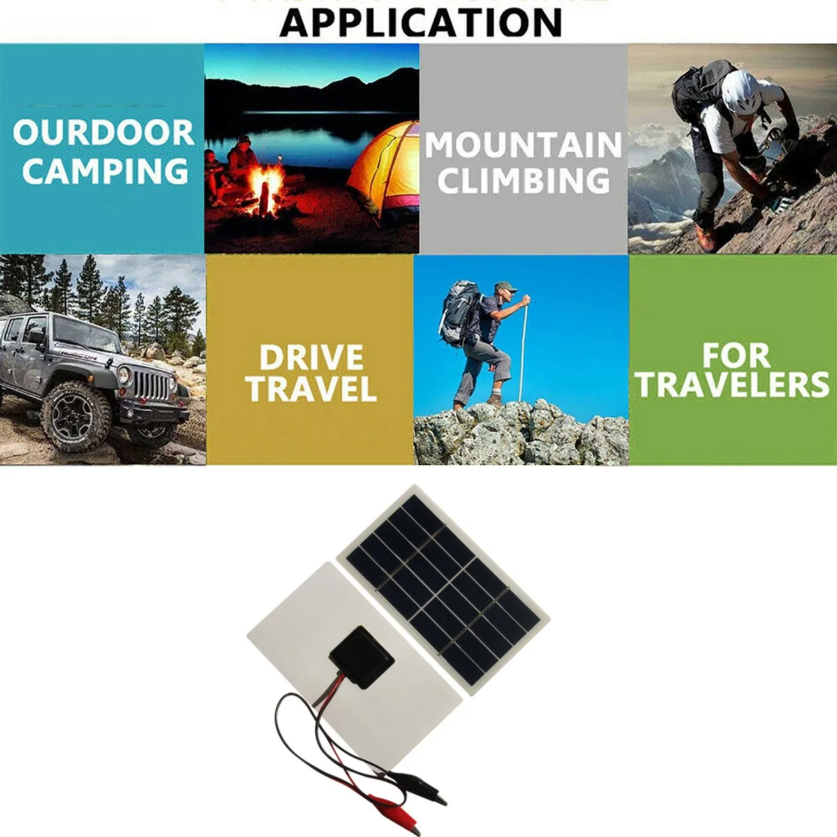 Mini Solar System 10W 5V Polysilicon Solar Panel with clip DIY Module Solar Cells For Outdoor Camping Hiking CCTV Camera Battery thumbnail 2