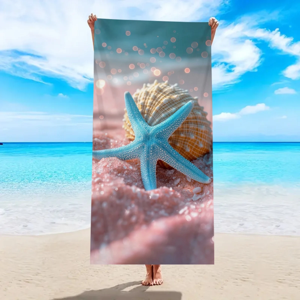 1pc Ocean element beach towel, suitable for outdoor sports, swimming, and fitness center multifunctional beach towel thumbnail 4